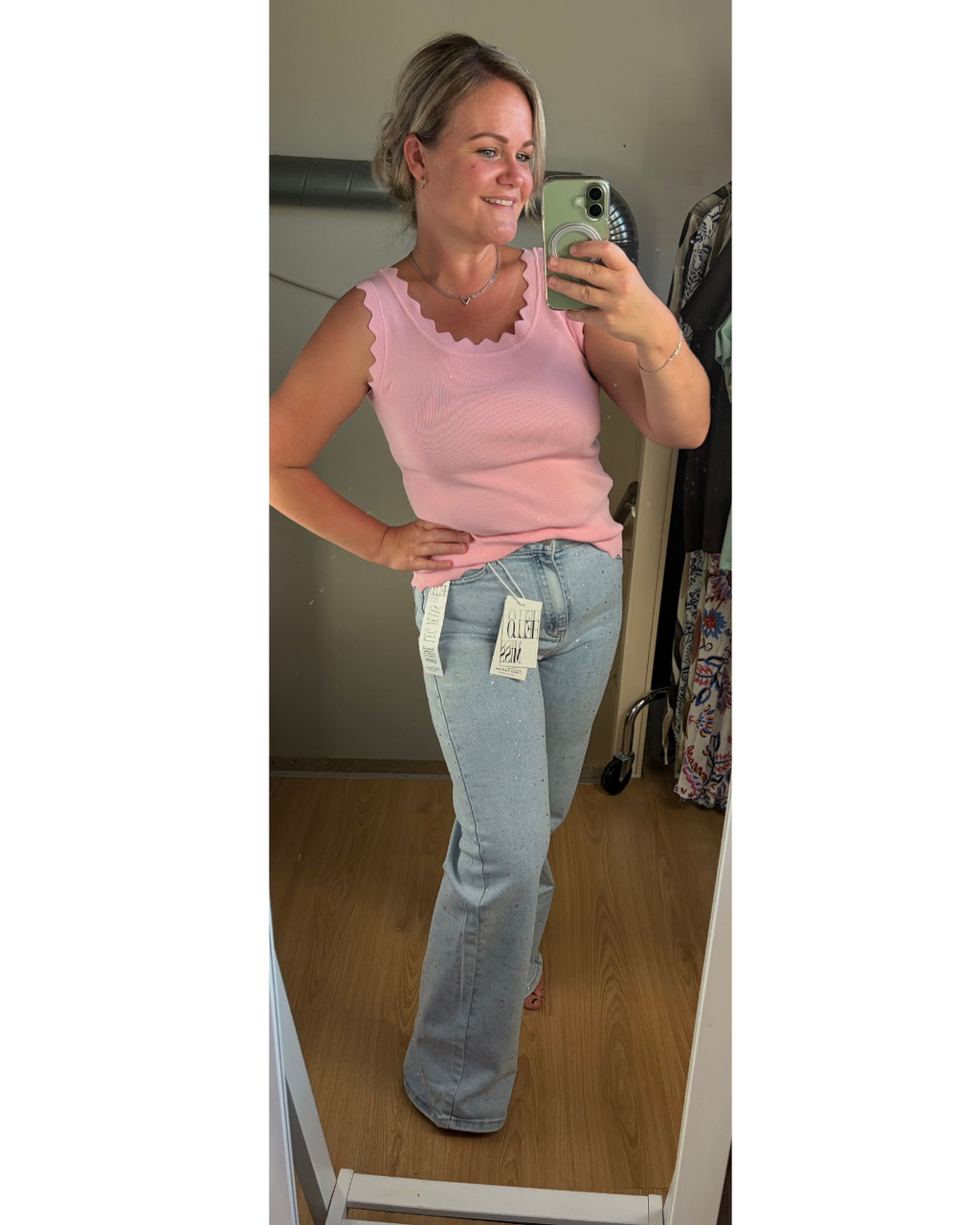 Hello Miss Wide Leg roze steentjes