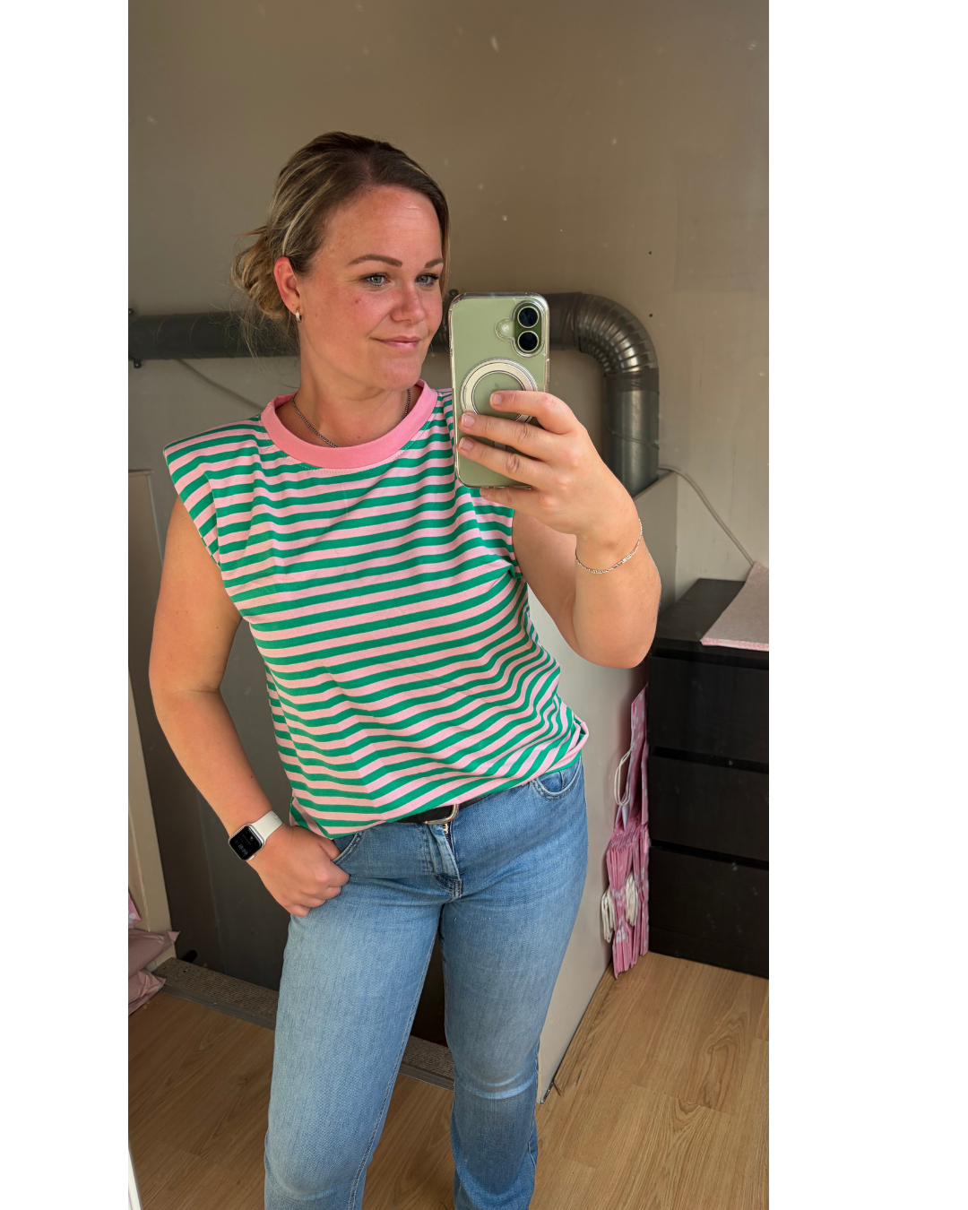 Streep shirt Liv groen/roze
