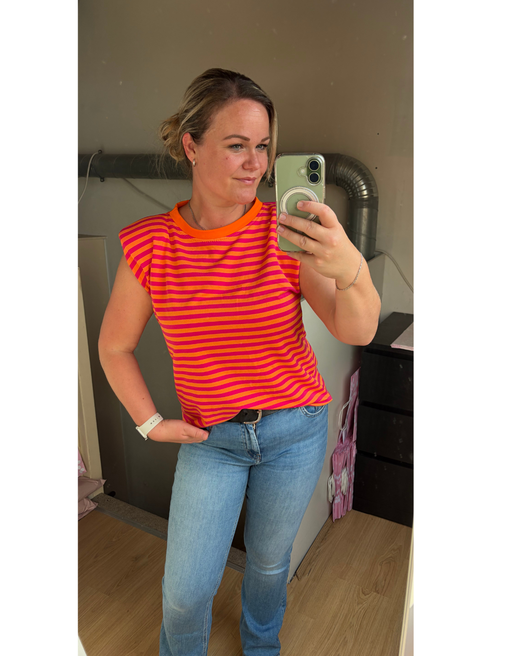 Streep shirt Liv Roze/Oranje