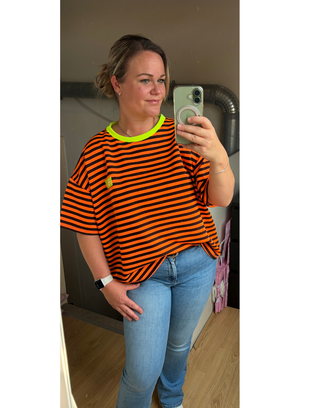 Shirt Neon Oranje/Zwart