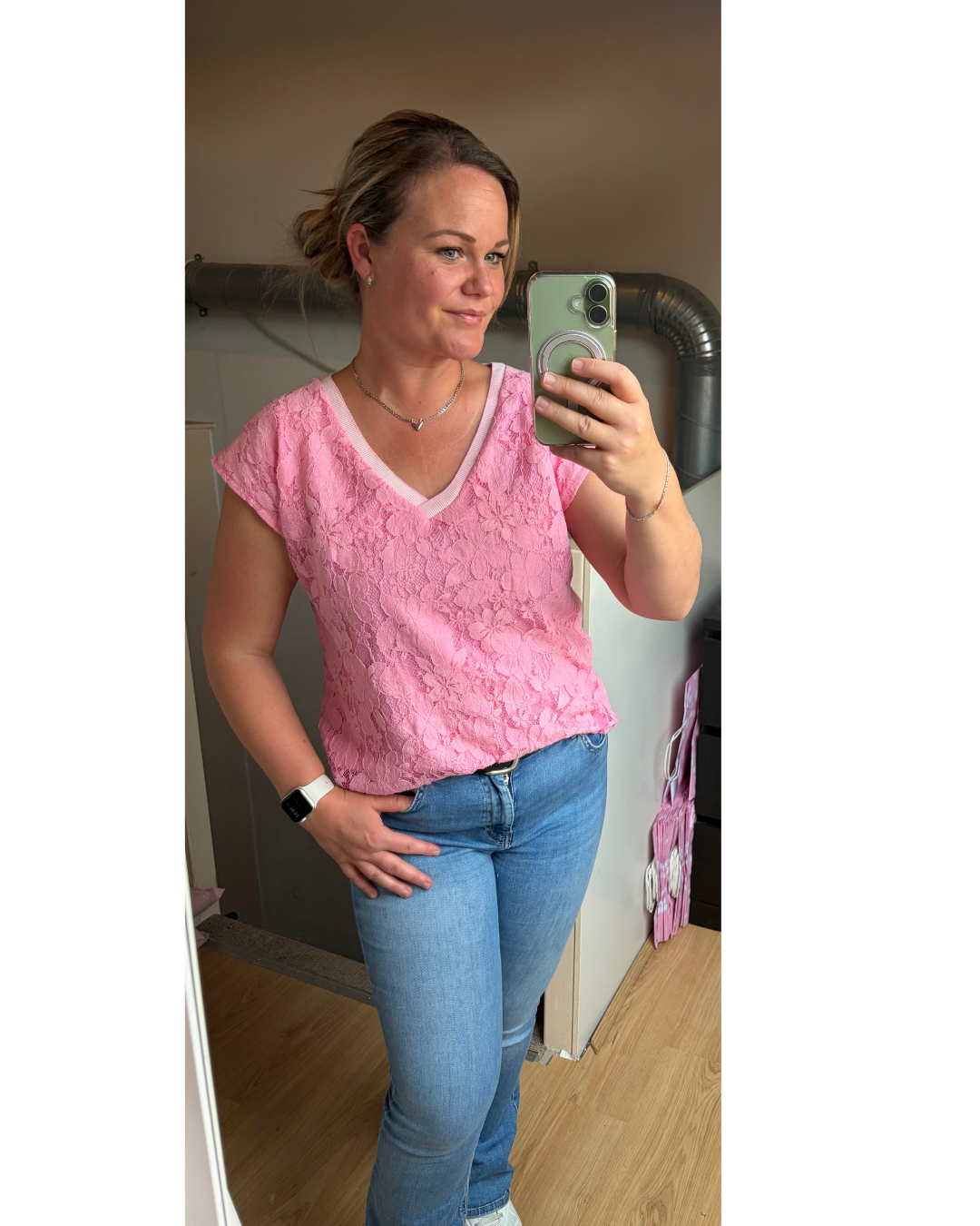 Kanten top roze