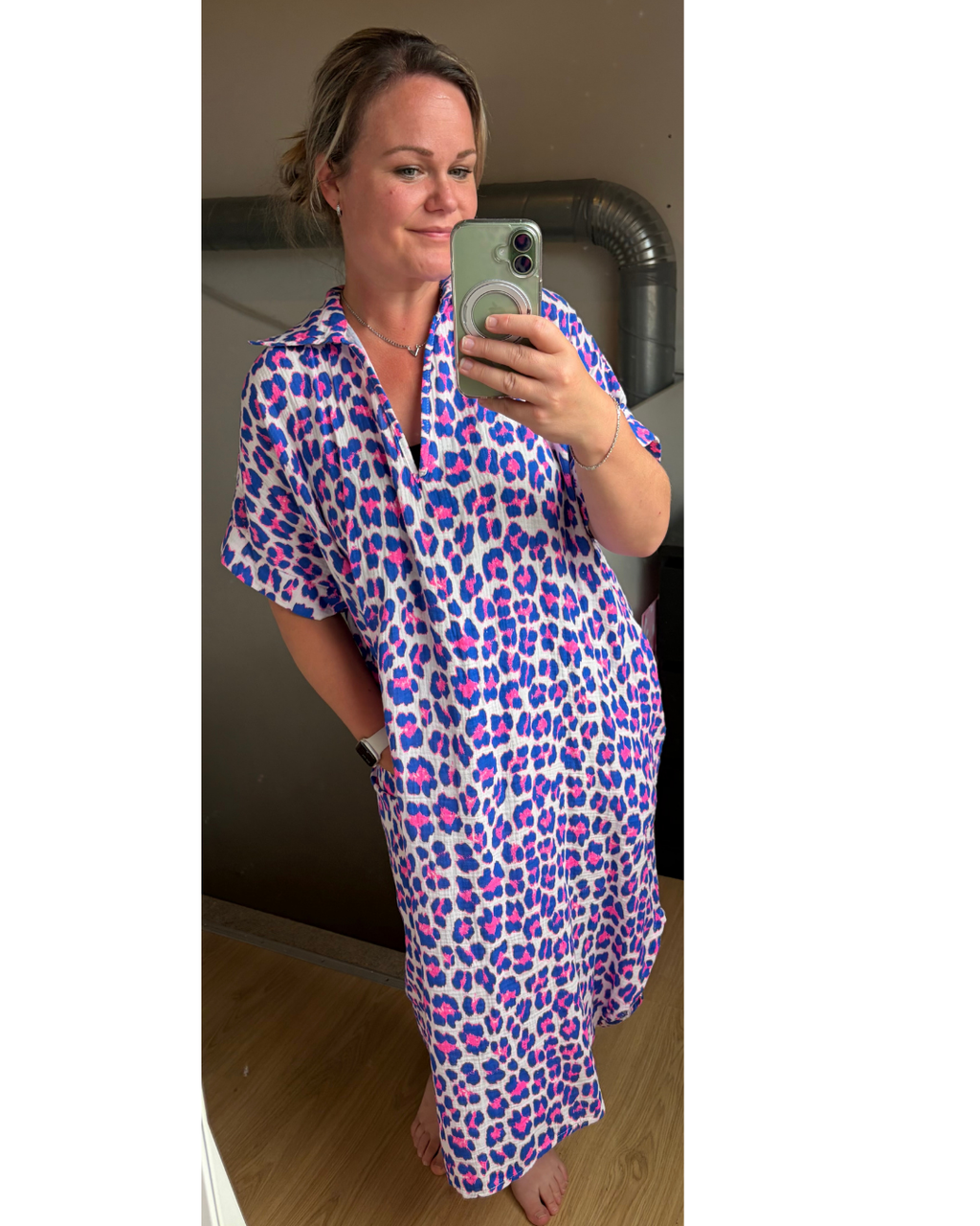 Jurk leo neon blauw/roze