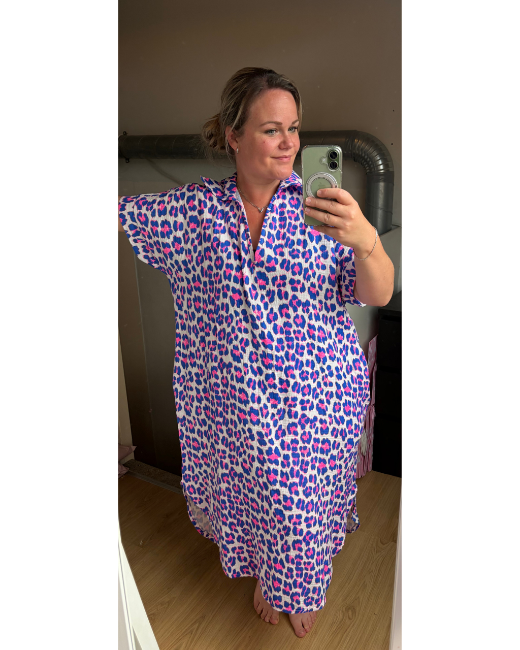 Jurk leo neon blauw/roze
