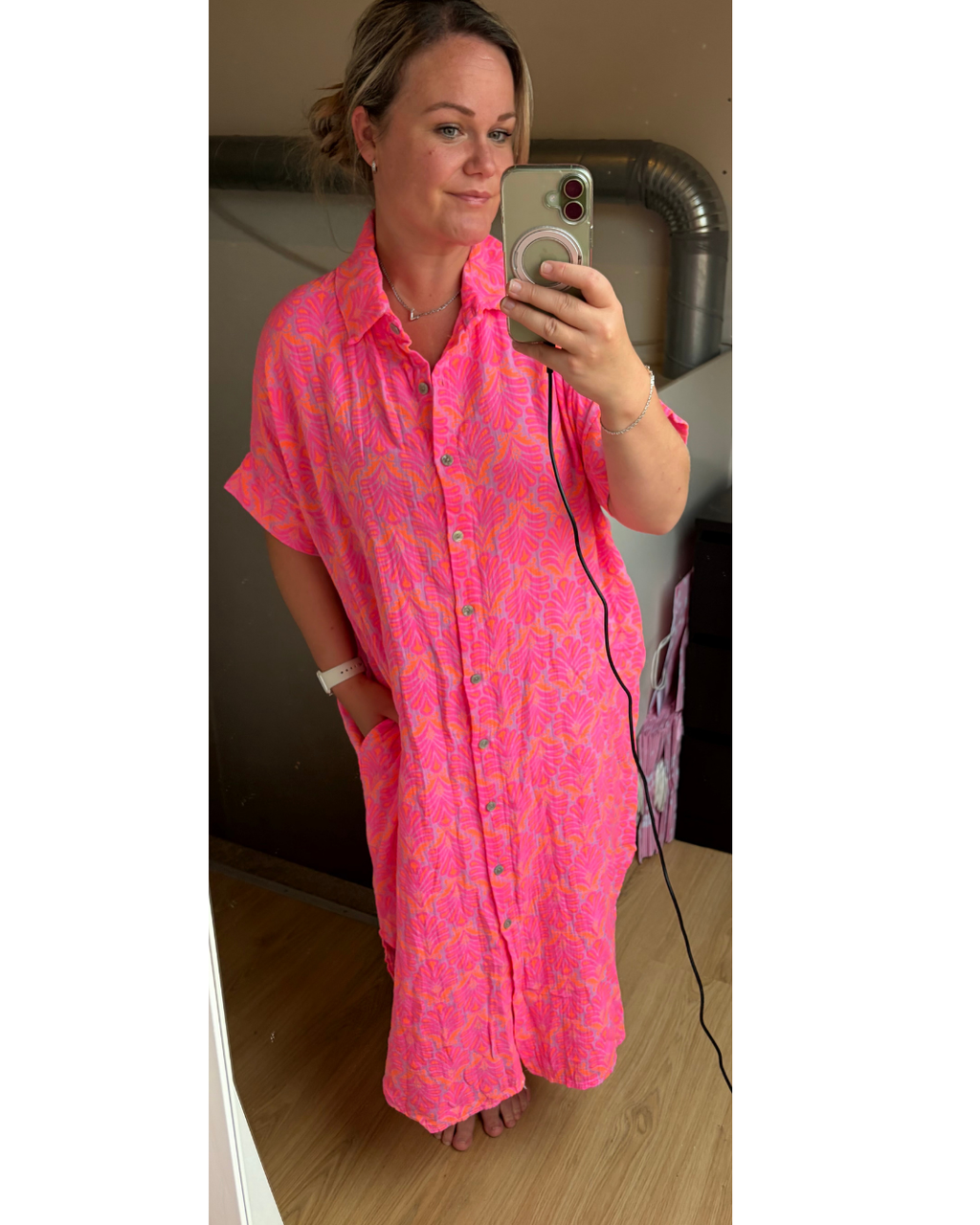 Jurk neon roze/oranje