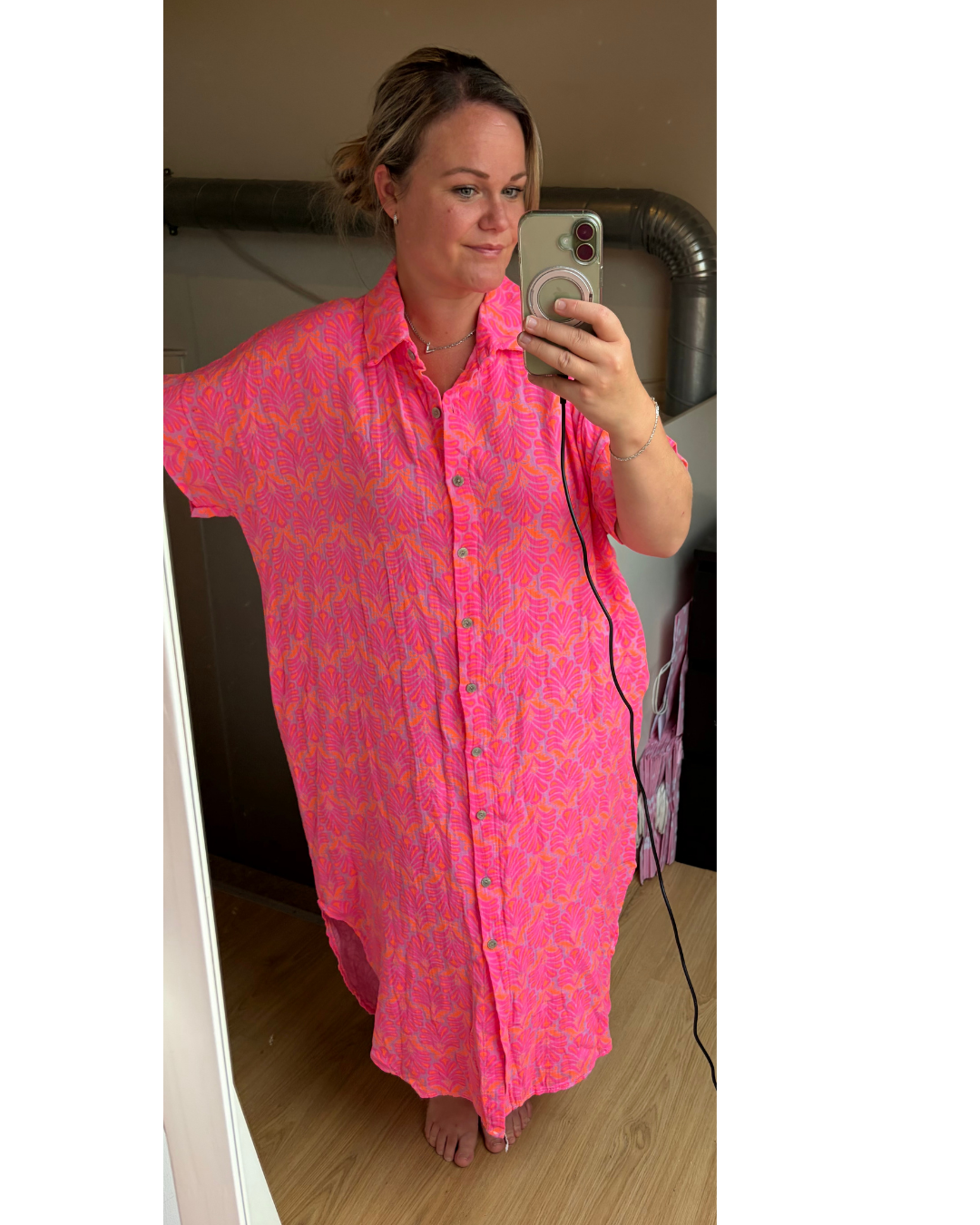 Jurk neon roze/oranje