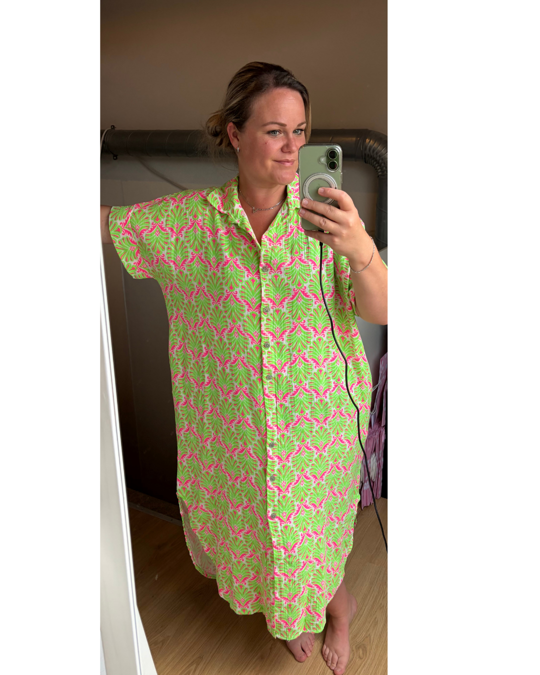 Jurk neon limegroen/roze