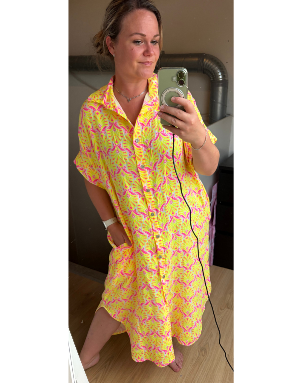 Jurk Neon geel/roze
