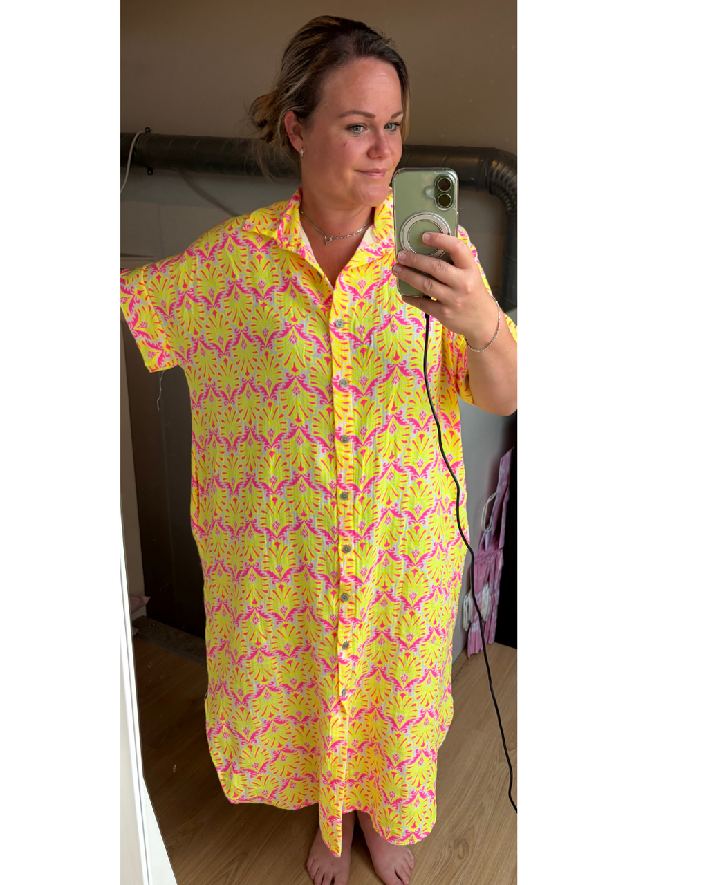 Jurk Neon geel/roze