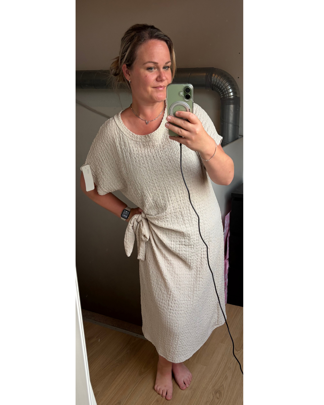 Jurk met knoop beige