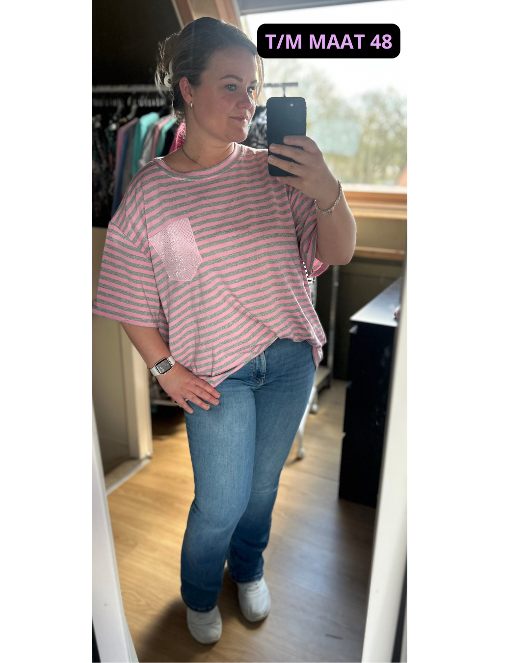 Stripe shirt roze/grijs