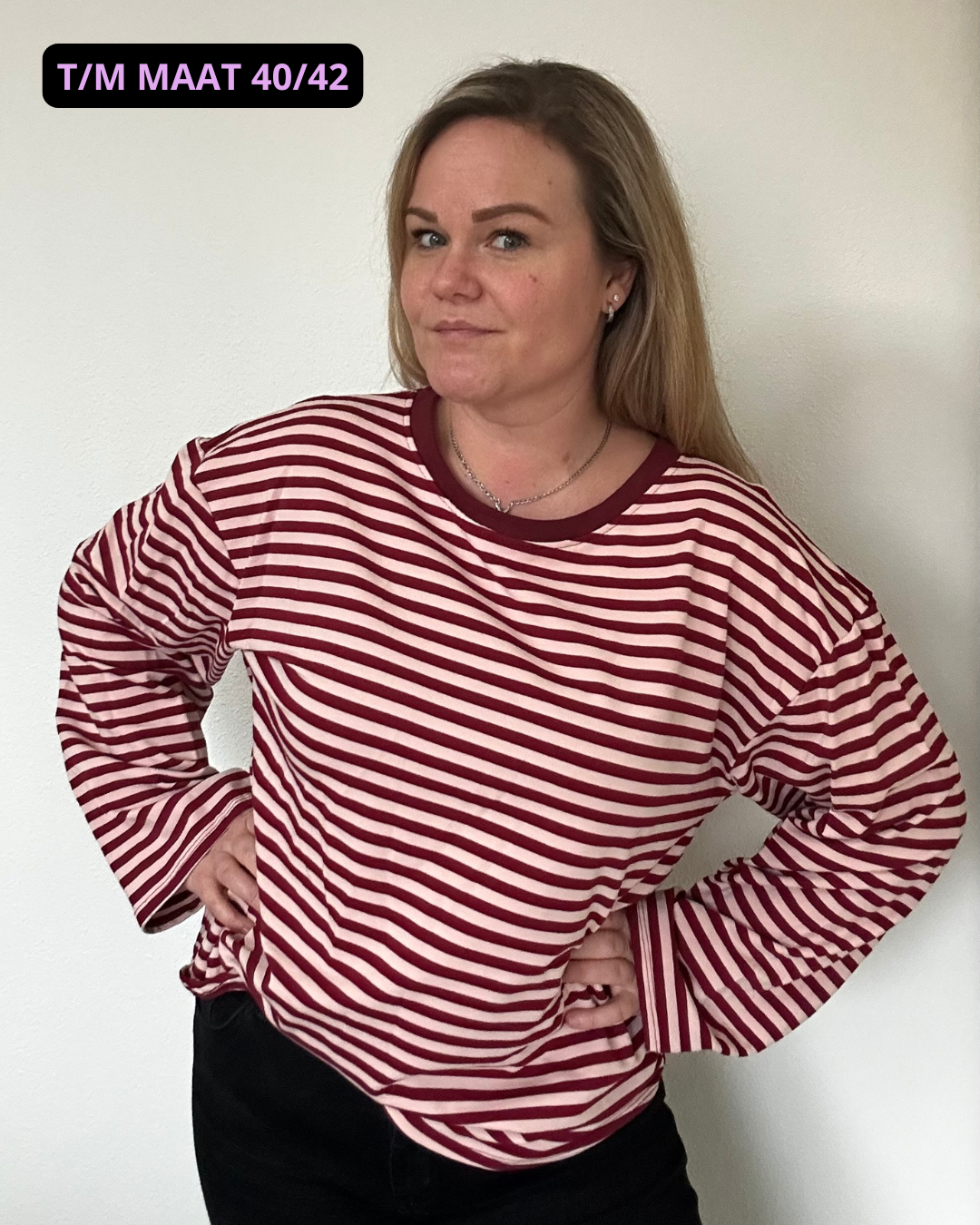 Gestreepte top Bordeaux/Roze