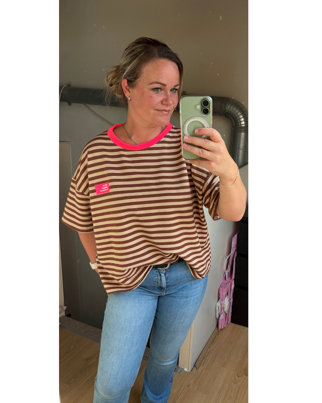 Shirt Neon Bruin/Beige