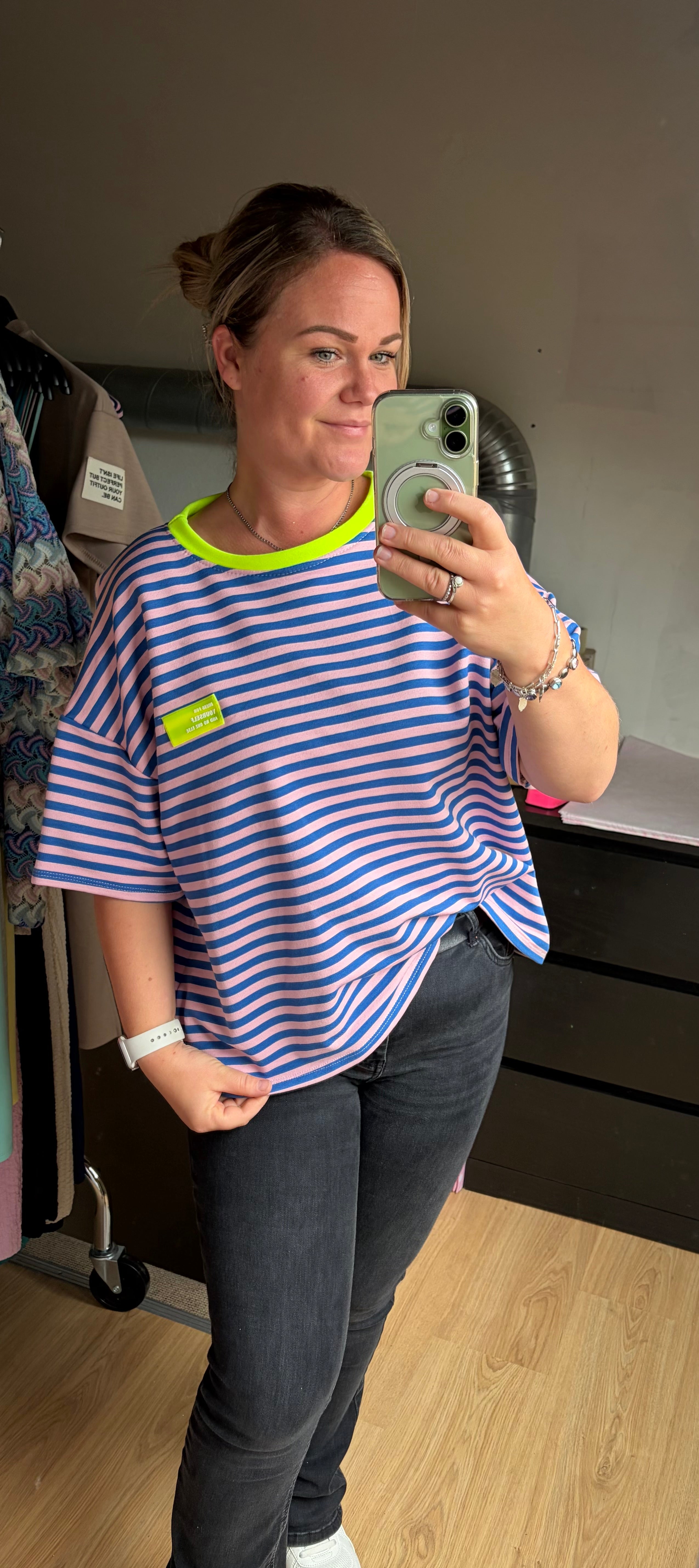 Shirt Neon Blauw/licht roze